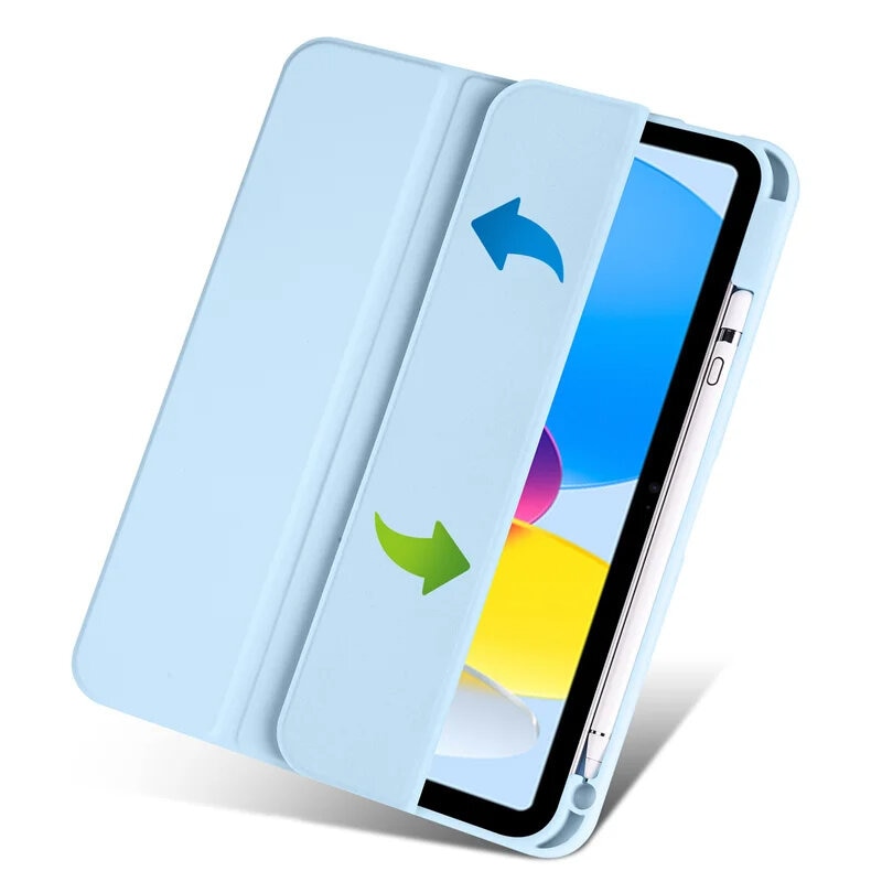 Husa tableta ERBORD compatibila cu iPad 10.9 2022 (10 gen.), tri-fold, cu suport pentru pix, albastra