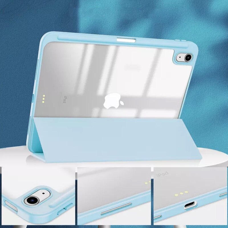 Husa tableta ERBORD compatibila cu iPad 10.9 2022 (10 gen.), tri-fold, cu suport pentru pix, albastra