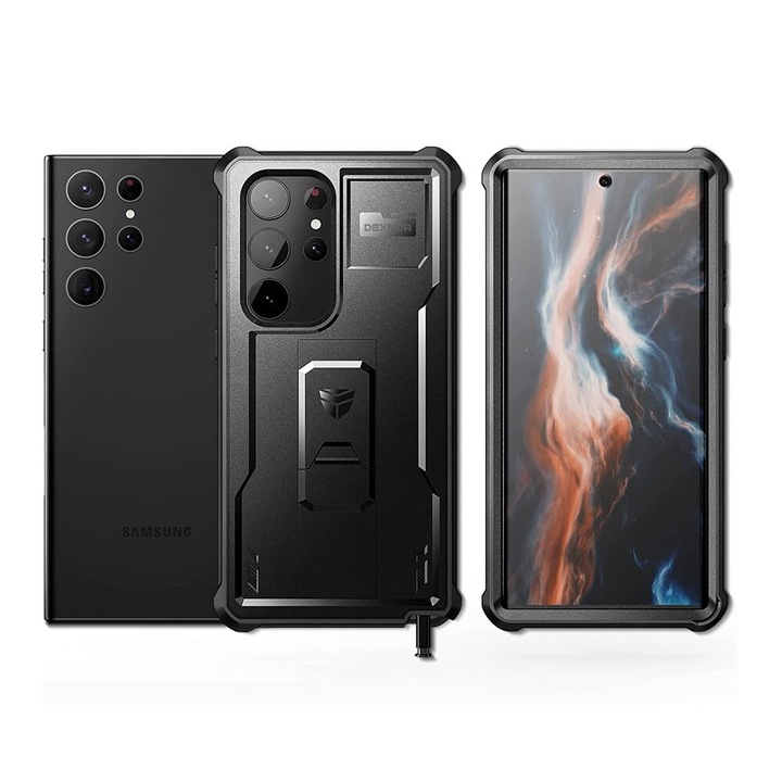 Husa pentru Samsung Galaxy S23 Ultra, 2 cadre, protectie avansata, negru