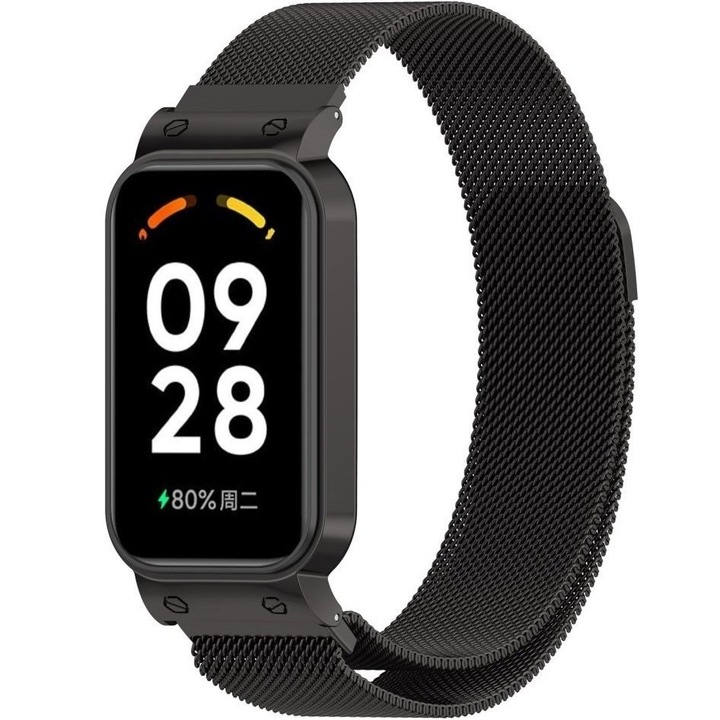 Bratara pentru Xiaomi Redmi Smart Band 2/Smart Mi Band 8 Active, din otel inoxidabil, ajustabila, neagra