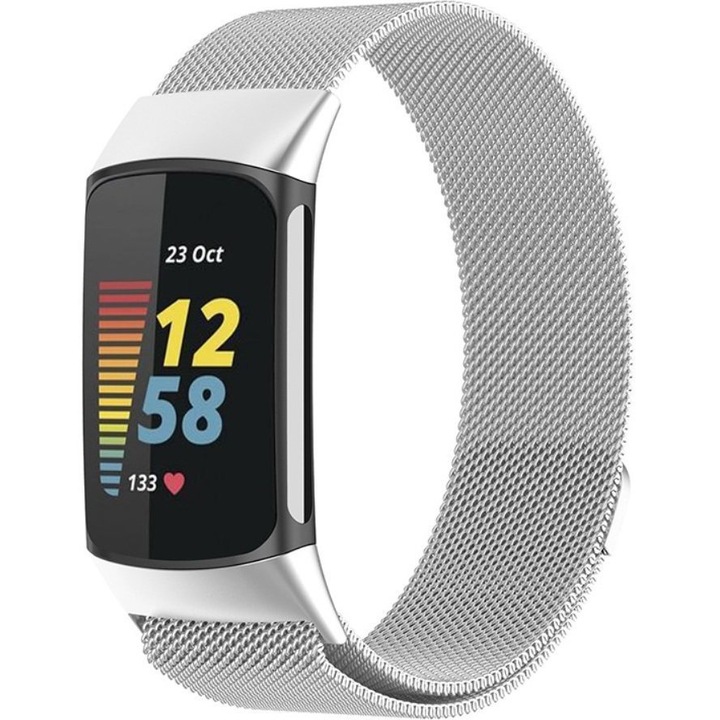 Bratara Milanese pentru Fitbit Charge 5, XGSM, otel inoxidabil, reglabila, argintiu