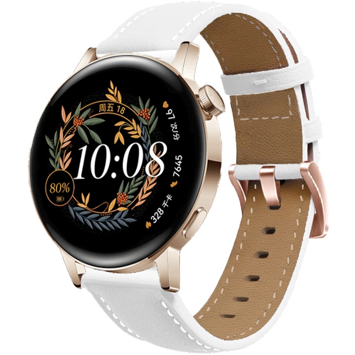 Curea Ceas, Universal, Latime 20mm, Piele Naturala Premium, Design Elegant Si Business, Material Moale Respirabil, Inchidere Sigura Catarama Metalica, Lungime Reglabila, Compatibil Samsung Galaxy Watch / Huawei / Garmin / Amazfit, Alb