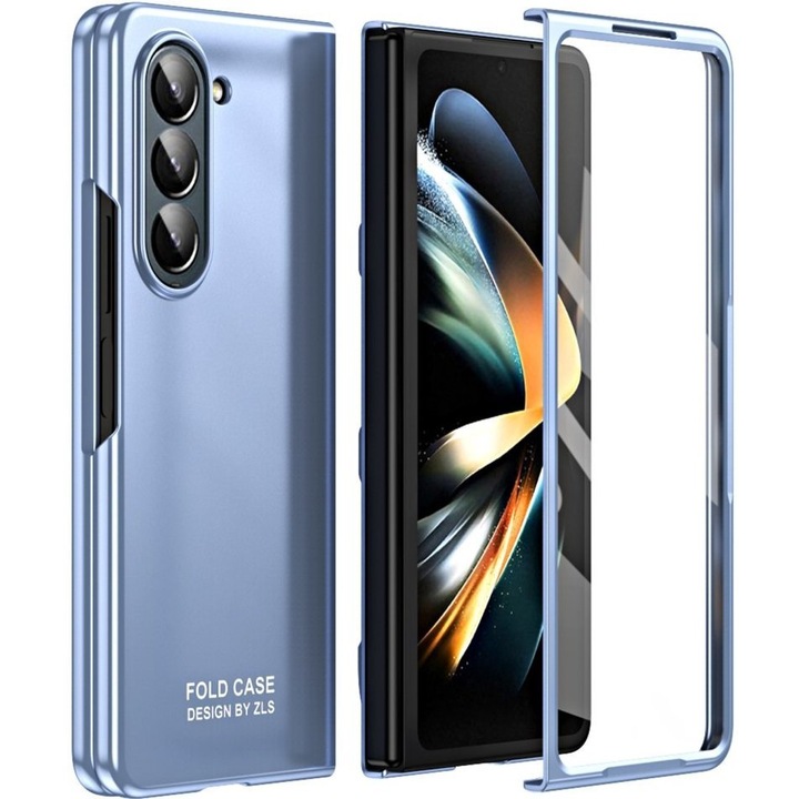 Husa telefon XGSM pentru Samsung Galaxy Z Fold5 5G, PC Slim Case, protectie cu sticla securizata, albastra