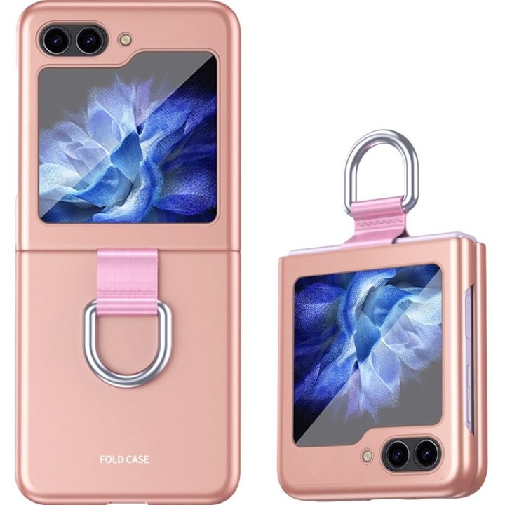 Etui Ring Holder pentru Samsung Galaxy Z Flip5 5G, roz, ultra subtire, cu suport pentru deget
