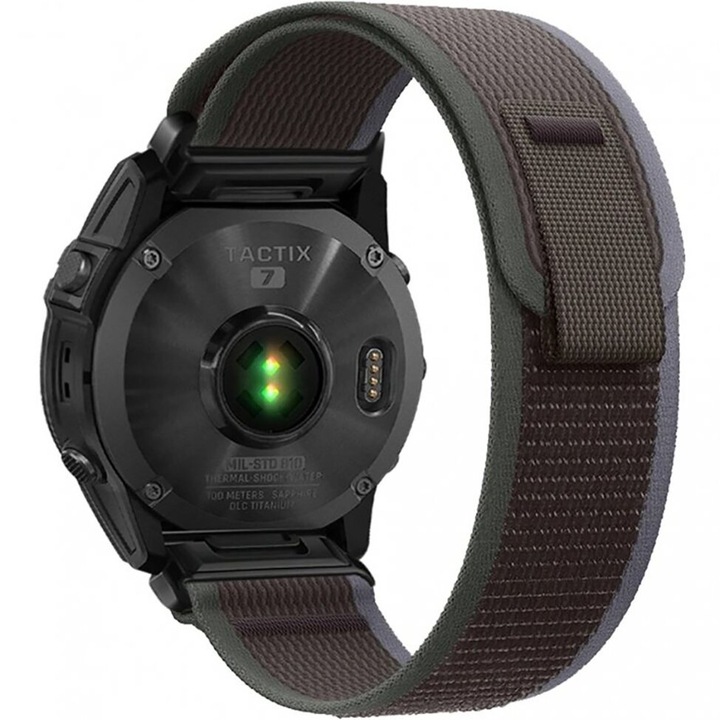 Curea pentru smartwatch XGSM, QuickFit, pentru Garmin, 26mm, design sportiv, reglabil, nailon, maro