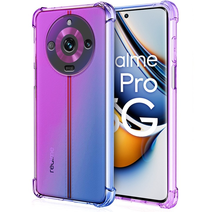 Husa telefon XGSM Dropproof Gradient pentru Realme 11 Pro / 11 Pro +, TPU, Albastru/Roz
