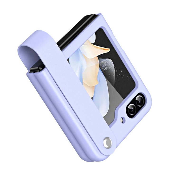 Husa telefon, XGSM, pentru Samsung Galaxy Z Flip5 5G, violet, TPU, cu suport si curea din silicon