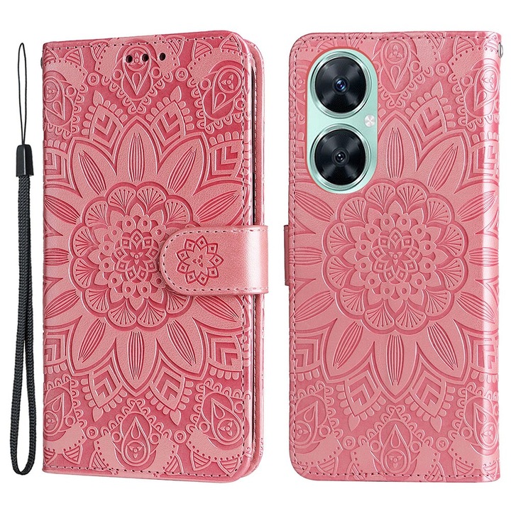 Etui pentru telefon, XGSM, Huawei Nova 11i, roz, functie stand, piele sintetica