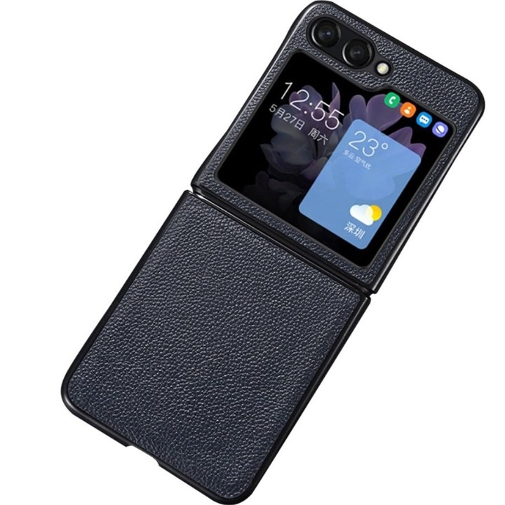 Husa telefon, ERBORD, Plastic / Piele naturala, Pentru Samsung Galaxy Z Flip5 5G, Bleumarin