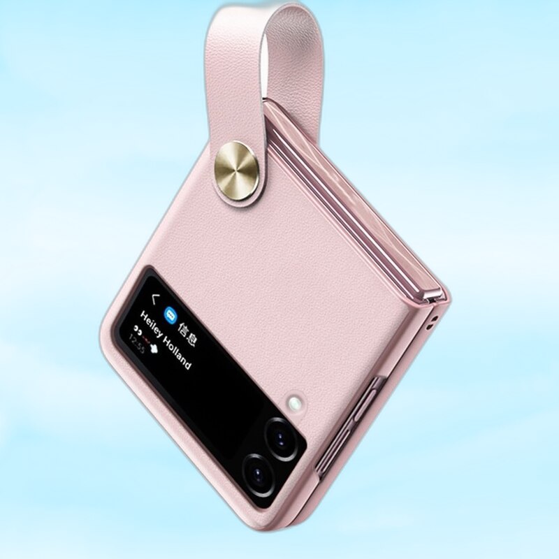 Set Husa Gkk Holder Pentru Samsung Galaxy Z Flip 4 5 g, Gkk, Holder, Fabricata Din Piele Ecologica, Ultra Subtire Si Usoara, Cu Suport Incorporat, Sticla Securizata Pentru Ecranul Exterior Si Camera, Roz