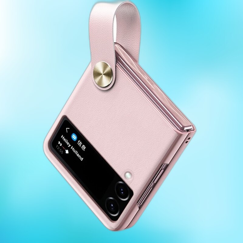 Set Husa Gkk Holder Pentru Samsung Galaxy Z Flip 4 5 g, Gkk, Holder, Fabricata Din Piele Ecologica, Ultra Subtire Si Usoara, Cu Suport Incorporat, Sticla Securizata Pentru Ecranul Exterior Si Camera, Roz