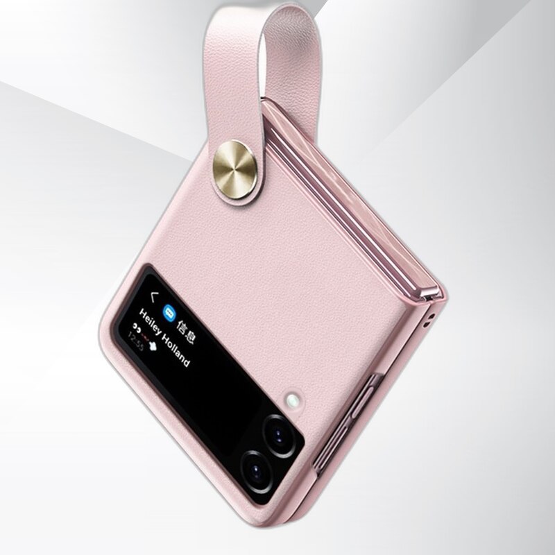 Set Husa Gkk Holder Pentru Samsung Galaxy Z Flip 4 5 g, Gkk, Holder, Fabricata Din Piele Ecologica, Ultra Subtire Si Usoara, Cu Suport Incorporat, Sticla Securizata Pentru Ecranul Exterior Si Camera, Roz