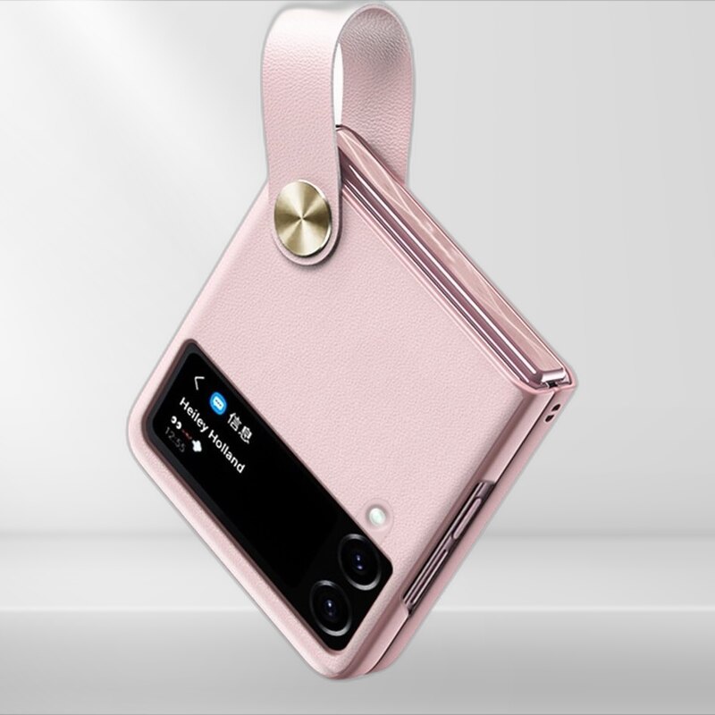 Set Husa Gkk Holder Pentru Samsung Galaxy Z Flip 4 5 g, Gkk, Holder, Fabricata Din Piele Ecologica, Ultra Subtire Si Usoara, Cu Suport Incorporat, Sticla Securizata Pentru Ecranul Exterior Si Camera, Roz