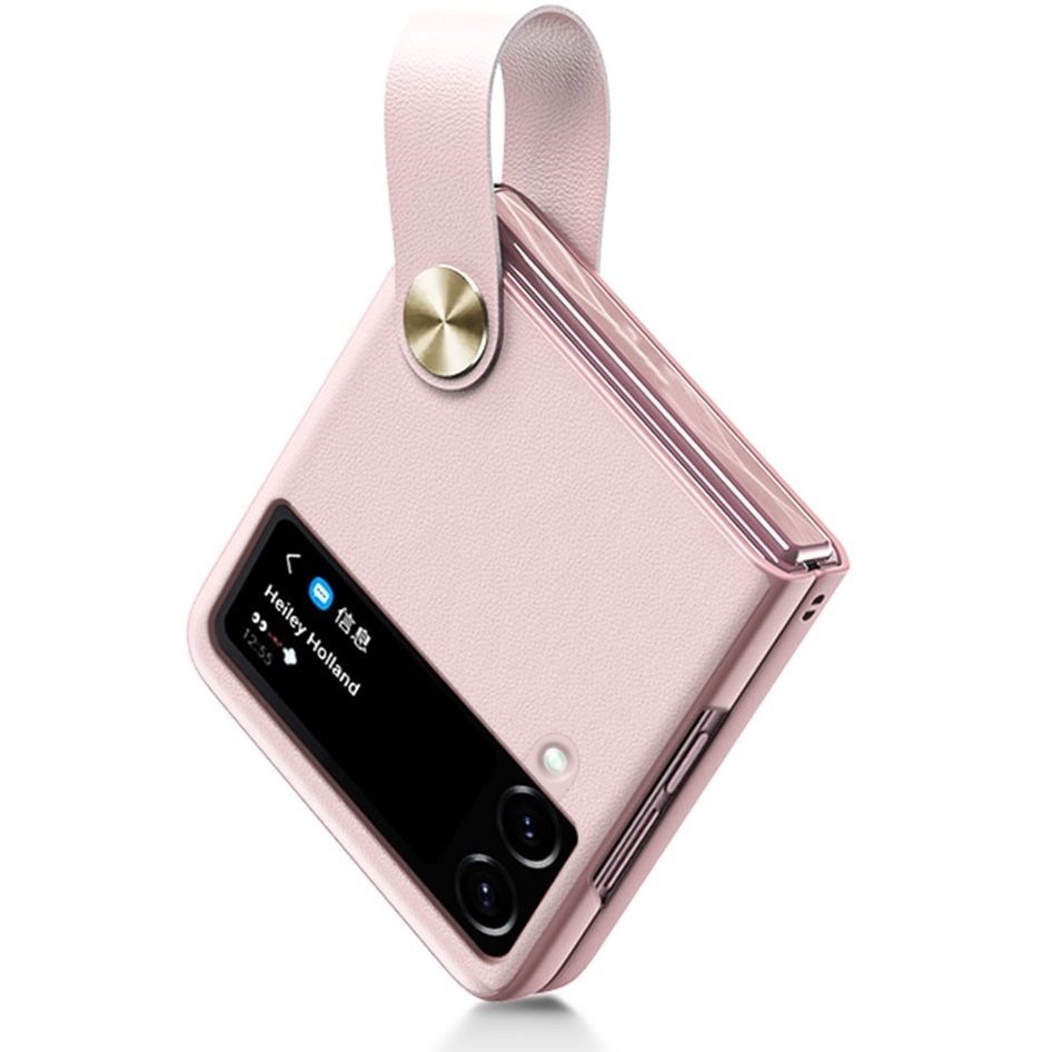 Set Husa Gkk Holder Pentru Samsung Galaxy Z Flip 4 5 g, Gkk, Holder, Fabricata Din Piele Ecologica, Ultra Subtire Si Usoara, Cu Suport Incorporat, Sticla Securizata Pentru Ecranul Exterior Si Camera, Roz