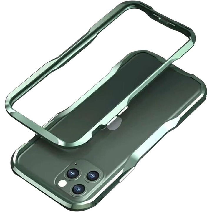 Bumper telefon, LUPHIE, pentru iPhone 12 / 12 Pro, metalic, verde, slim