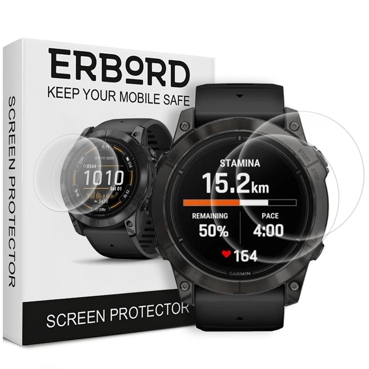 Set de 2 folii de protectie pentru Garmin Epix Pro Gen 2 51mm, ERBORD, sticla securizata 9H, oleofobe, transparente