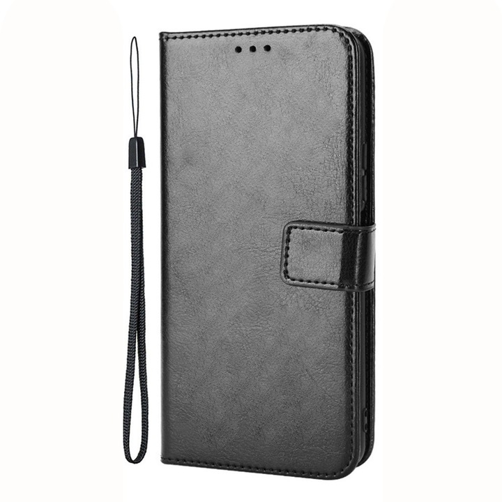 Etui pentru telefon, XGSM, Crazy Horse Wallet, ecologic, negru, pentru Xiaomi Poco X6 Pro 5G
