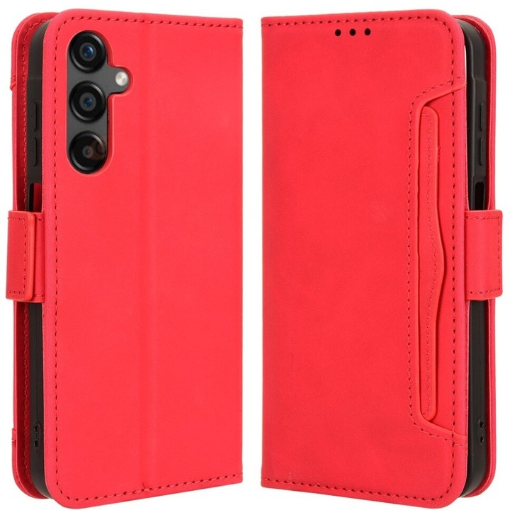 Etui cu clapa pentru Samsung Galaxy A25 5G, XGSM, rosu, functie stand, din piele ecologica, cu slot pentru carduri