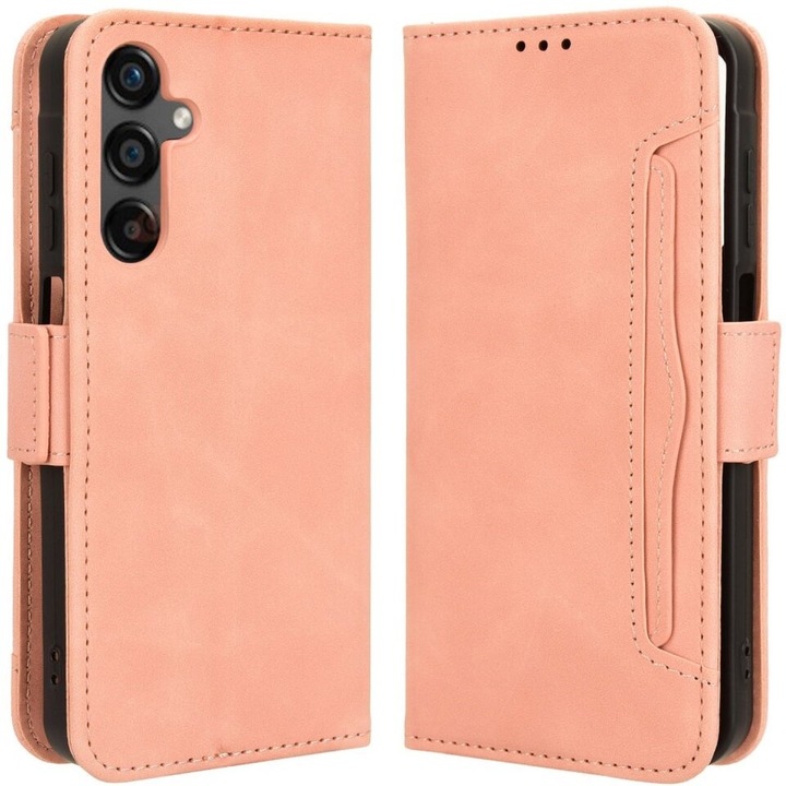 Etui cu clapa pentru Samsung Galaxy A25 5G, roz, functie stand, din piele ecologica, set