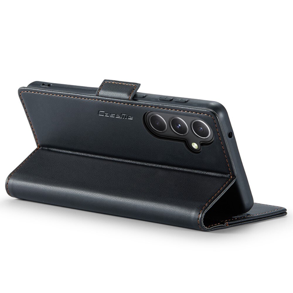 Etui cu clapa pentru Samsung Galaxy S23 FE, Caseme, ecologic, negru, set cu sticla 9H