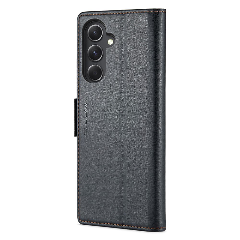 Etui cu clapa pentru Samsung Galaxy S23 FE, Caseme, ecologic, negru, set cu sticla 9H