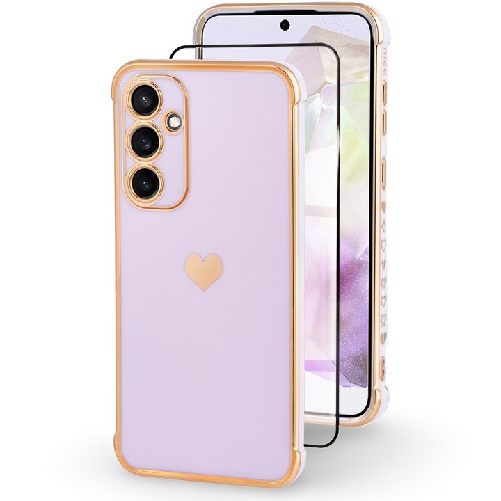 Set husa si folie pentru Samsung Galaxy A35 5G, TPU, violet