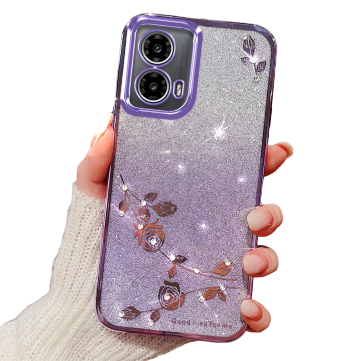 Husa telefon XGSM pentru Motorola Moto G24 / G24 Power / G04, Glitter Flower, violet, TPU