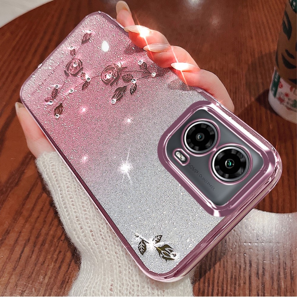 Husa telefon XGSM pentru Motorola Moto G24 / G24 Power / G04, Glitter Flower, TPU, roz
