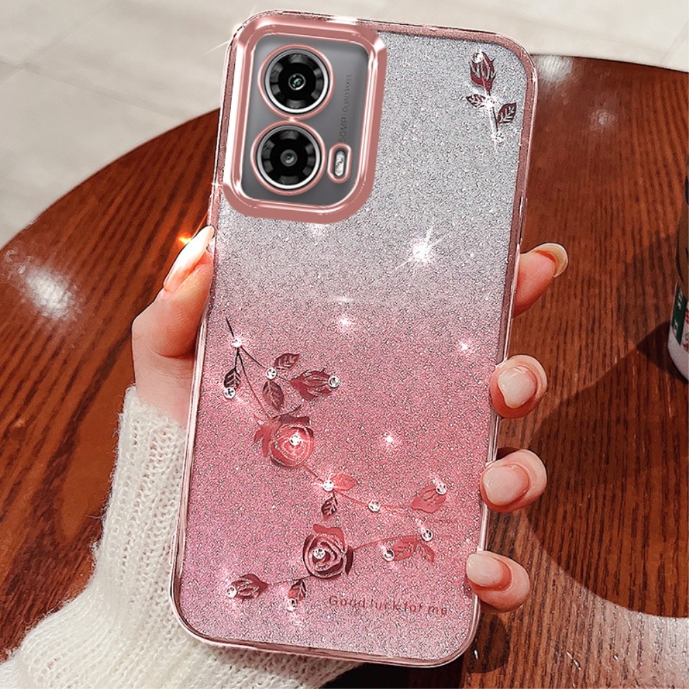 Husa telefon XGSM pentru Motorola Moto G24 / G24 Power / G04, Glitter Flower, TPU, roz