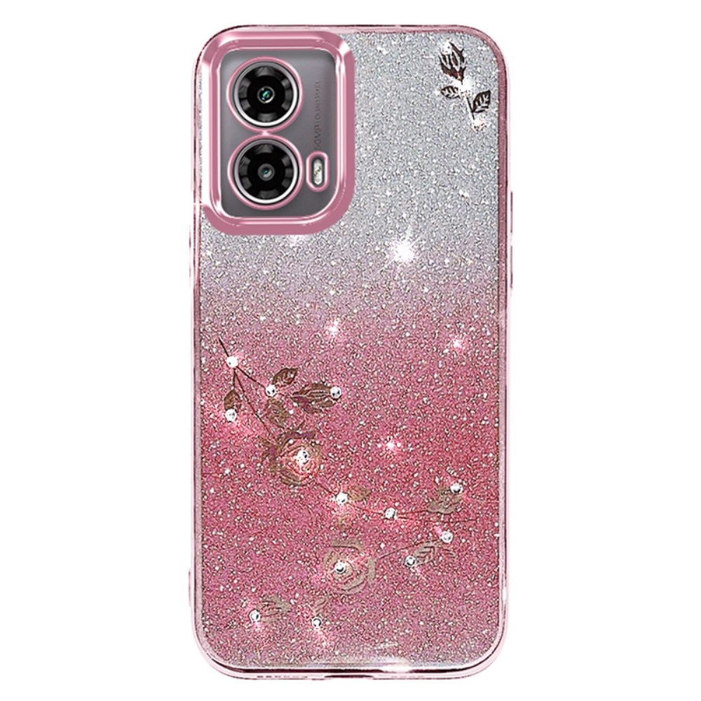 Husa telefon XGSM pentru Motorola Moto G24 / G24 Power / G04, Glitter Flower, TPU, roz