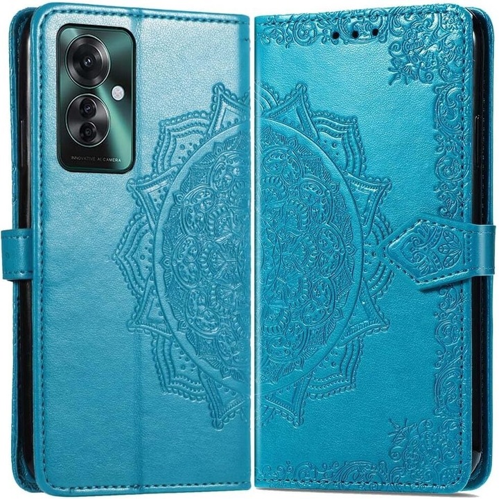 Etui pentru telefon XGSM, Oppo Reno 11F 5G, Mandala, sintetic, albastru, cu functie stand