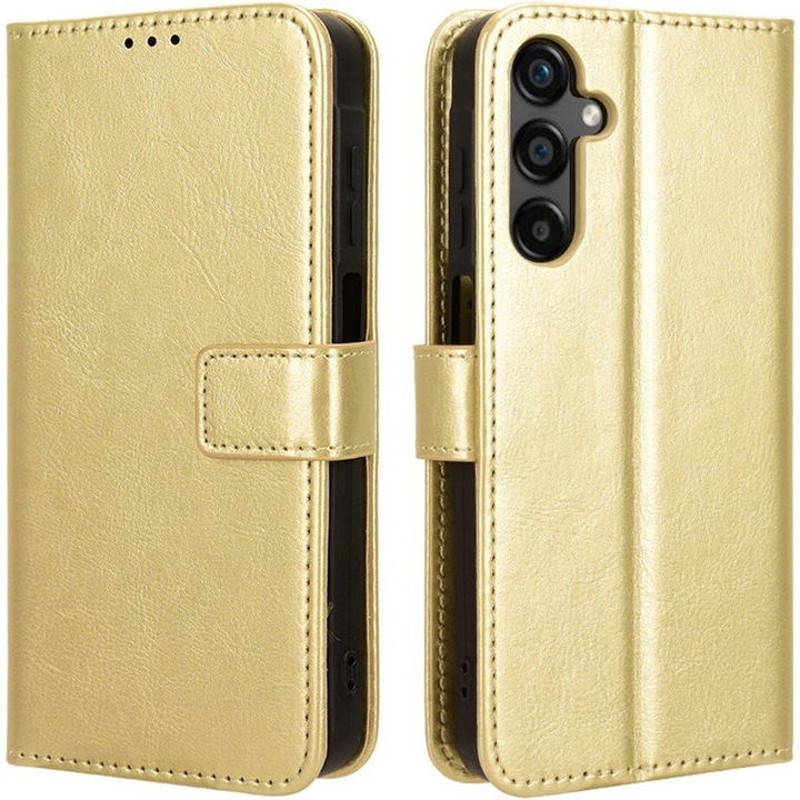 Etui telefon, XGSM, Crazy Horse Wallet, ecologic, auriu, pentru Samsung Galaxy M55 5G