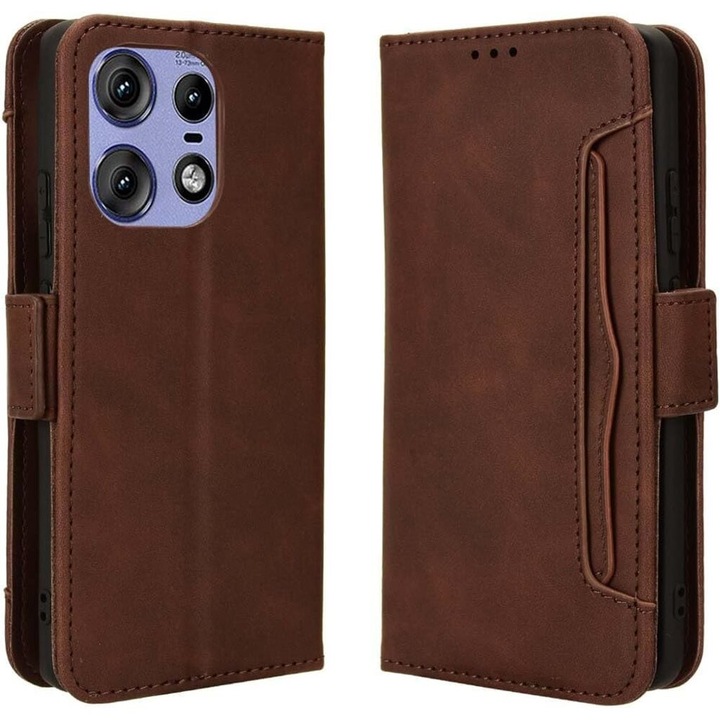 Etui pentru Motorola Edge 50 Pro, XGSM, cu slot pentru carduri, culoare brown, functie stand