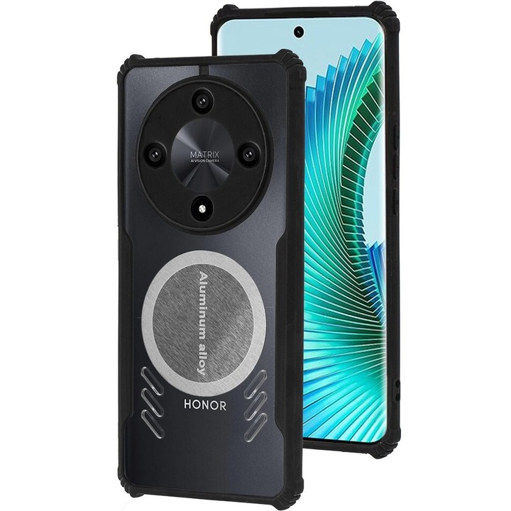 Husa telefon XGSM, pentru Honor Magic 6 Lite 5G, transparenta/neagra, ergonomica, placa magnetica