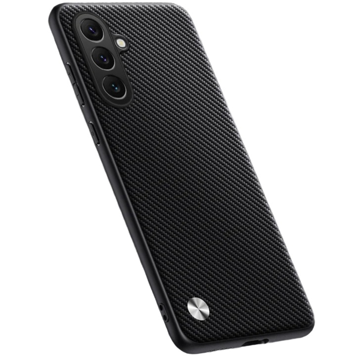 Husa telefon ERBORD, pentru Samsung Galaxy M55 5G, piele hibrid, carbon negru