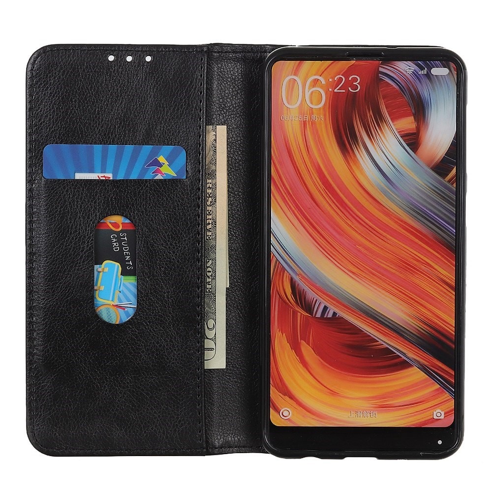 Husa flip pentru Motorola Edge 50 Fusion 5G, piele naturala, negru, cu functie de suport, cu buzunare pentru carduri