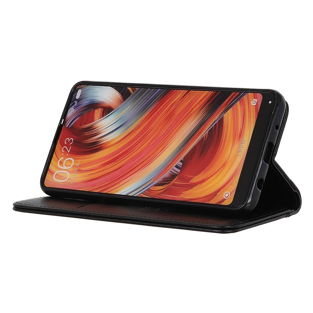 Husa flip pentru Motorola Edge 50 Fusion 5G, piele naturala, negru, cu functie de suport, cu buzunare pentru carduri