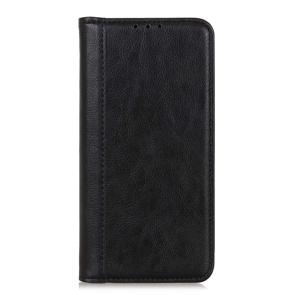 Husa flip pentru Motorola Edge 50 Fusion 5G, piele naturala, negru, cu functie de suport, cu buzunare pentru carduri