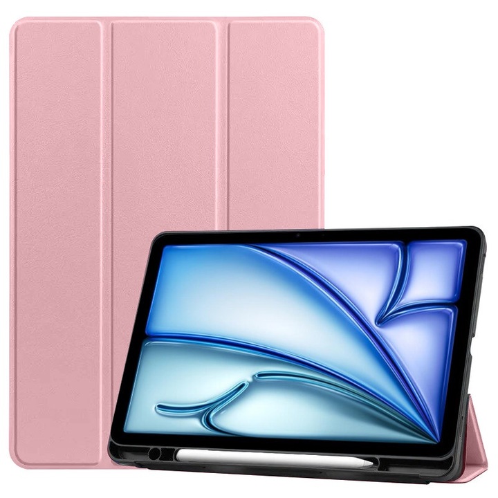 Husa tableta XGSM pentru iPad Air 11" 6 gen. 2024, tri-fold, cu loc pentru stylus, roz
