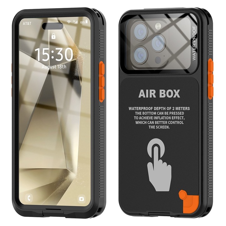 Husa subacvatica pentru iPhone 15 Pro, Shellbox, Plastic, IP68, Negru