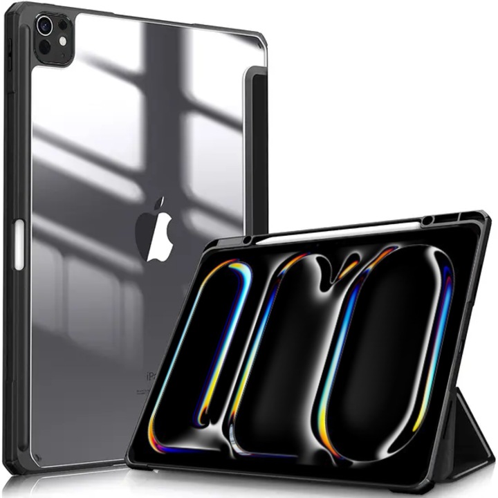 Husa tableta XGSM pentru Apple iPad Pro 13" 7 gen. 2024, tri-fold, cu loc pentru stylus, neagra