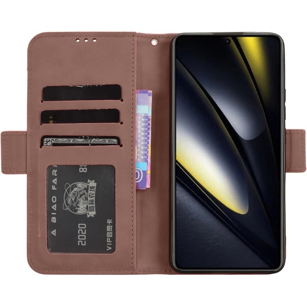 Husa pentru Xiaomi Poco F6, Piele ecologica, Maro