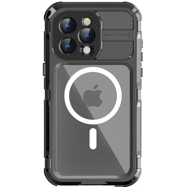 Husa subacvatica pentru iPhone 15 Pro, Shellbox, Silicon / Plastic, IP68, Negru
