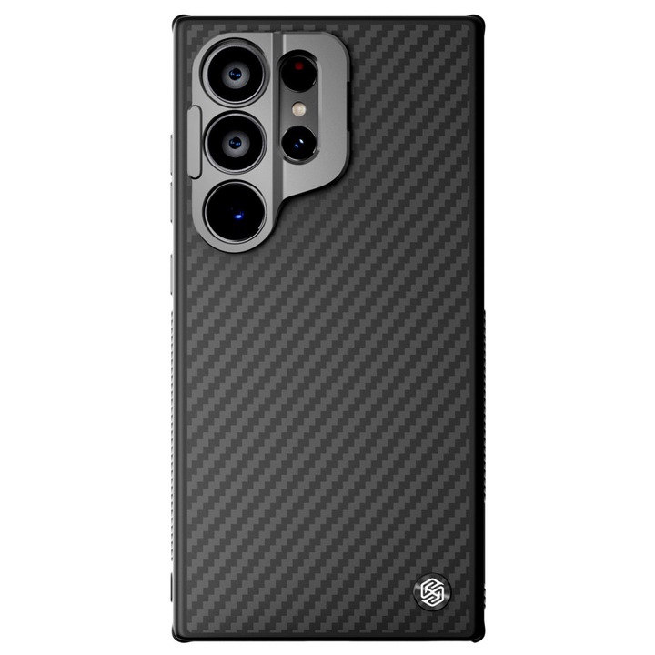 Husa pancerata pentru Samsung Galaxy S24 Ultra, Nillkin Carboprof, neagra, cu protectie pentru camera, compatibila cu MagSafe