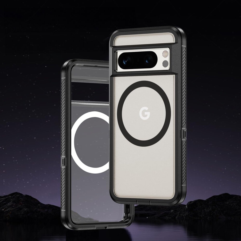 Husa pentru Google Pixel 8 Pro, ERBORD, transparenta/neagra, MagSafe, TPU