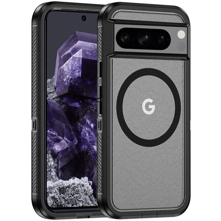 Husa pentru Google Pixel 8 Pro, ERBORD, transparenta/neagra, MagSafe, TPU