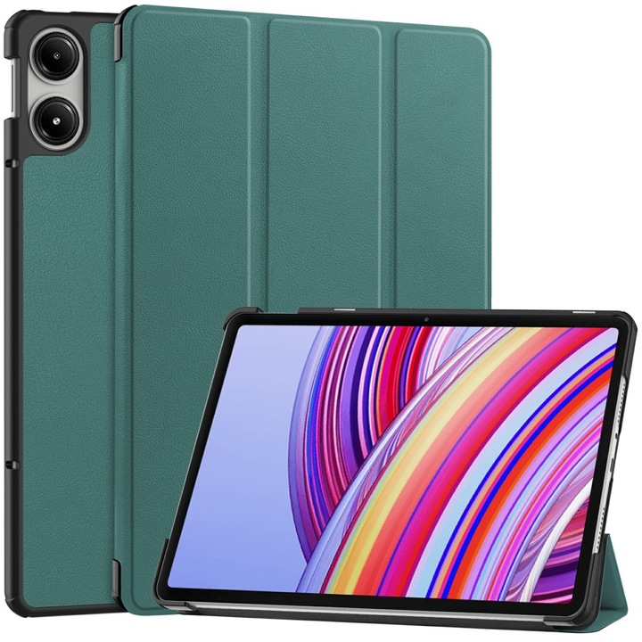 Husa tableta XGSM pentru Xiaomi Redmi Pad Pro, verde, cu functie de suport, usoara, tripla.