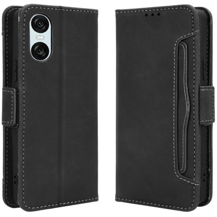Etui cu clapa pentru telefon Sony Xperia 10 VI, XGSM, piele ecologica, functie stand, negru