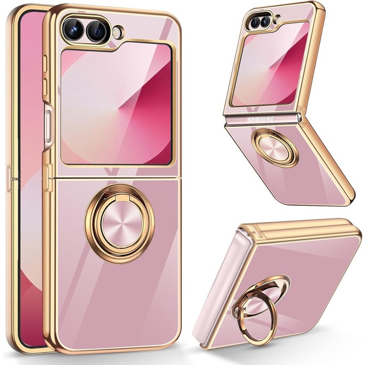 Etui Samsung Galaxy Z Flip6 5G, Electro Ring, fiolet, hibrid, suport pliabil