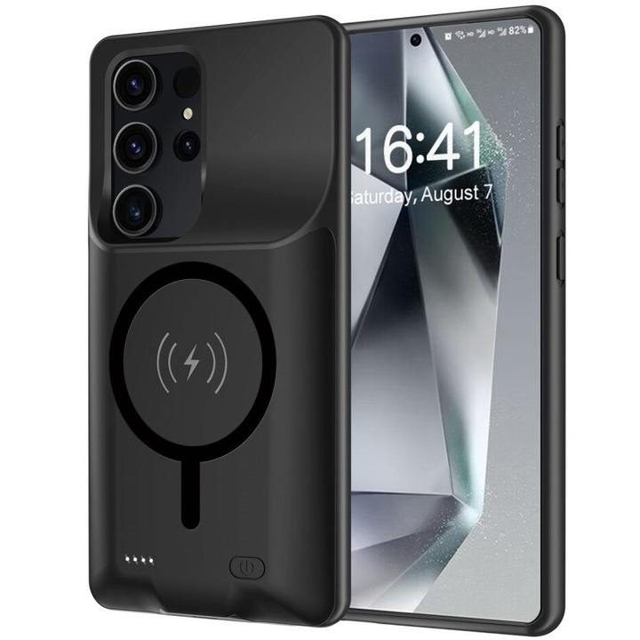 Husa cu powerbank compatibila cu Samsung Galaxy S24 Ultra, XGSM, ABS / TPU, Rezistenta la socuri, 10000 mAh, Negru
